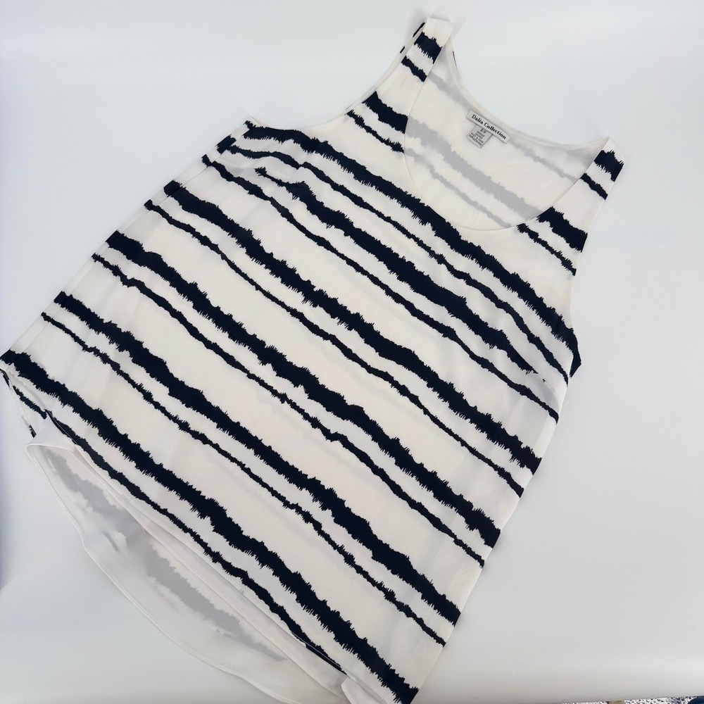 Dalia Collection Womens S/P Navy Blue White Abstract Stripe Layered Tank Top